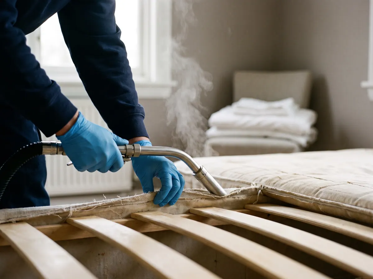 Traitement vapeur d'une couture de matelas et du sommier